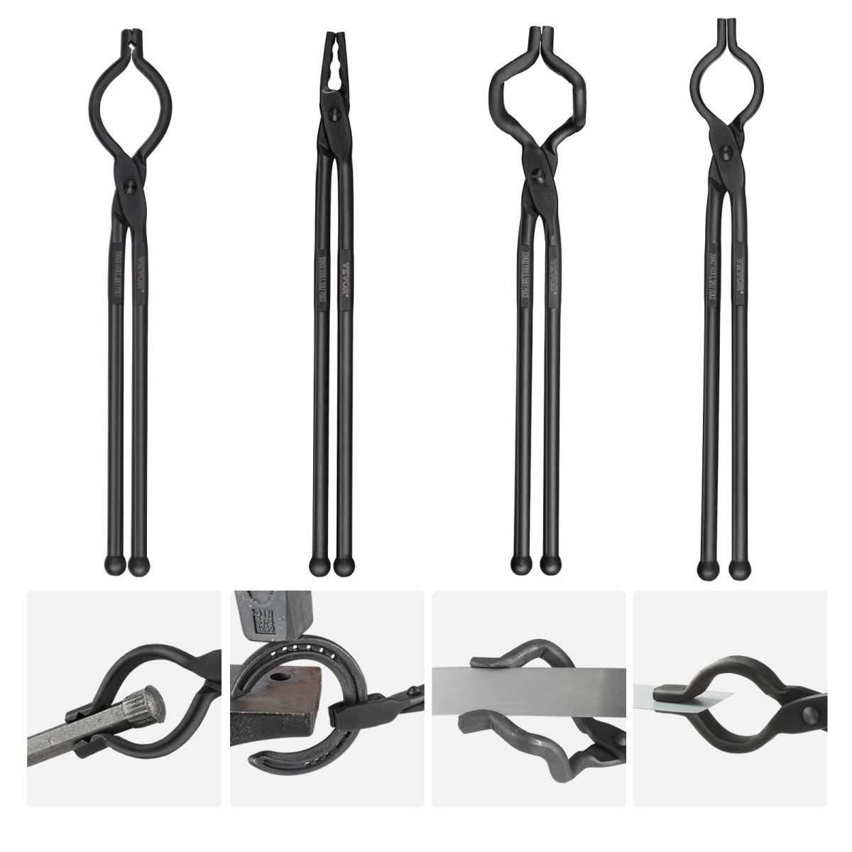 Picture of Vevor DVBITWOLFZV18ZMZUV0 18 in. Blacksmith Tongs&#44; V-Bit Bolt Tongs&#44; Wolf Jaw Tongs&#44; Z V-Bit Tongs & Gripping Tongs&#44; Carbon Steel Forge Tongs with A3 Steel Rivets - 4 Piece