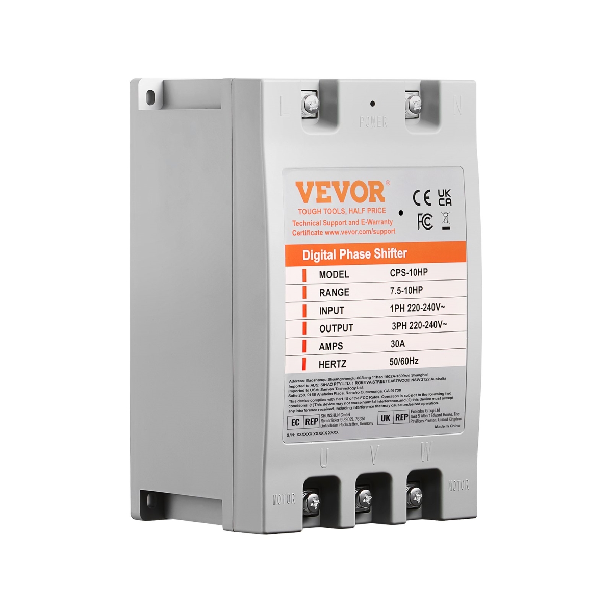 Picture of Vevor SZBXQ10HP000GCR3SV7 10 HP 30A 220V Single Phase to 3 Phase Converter