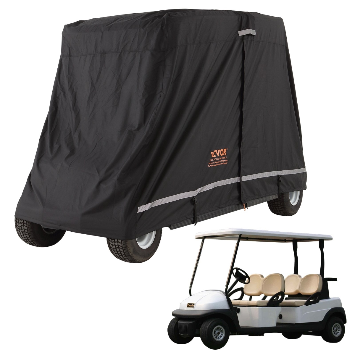 Picture of Vevor QFBSGEFCZGMD7Y5A6V0 4 Passenger Golf Cart Cover&#44; 600D Polyester Full Cover for Most Brand Club Car Covers&#44; Waterproof&#44; Sunproof & Dustproof Outdoor Golf Cart Cover&#44; Black