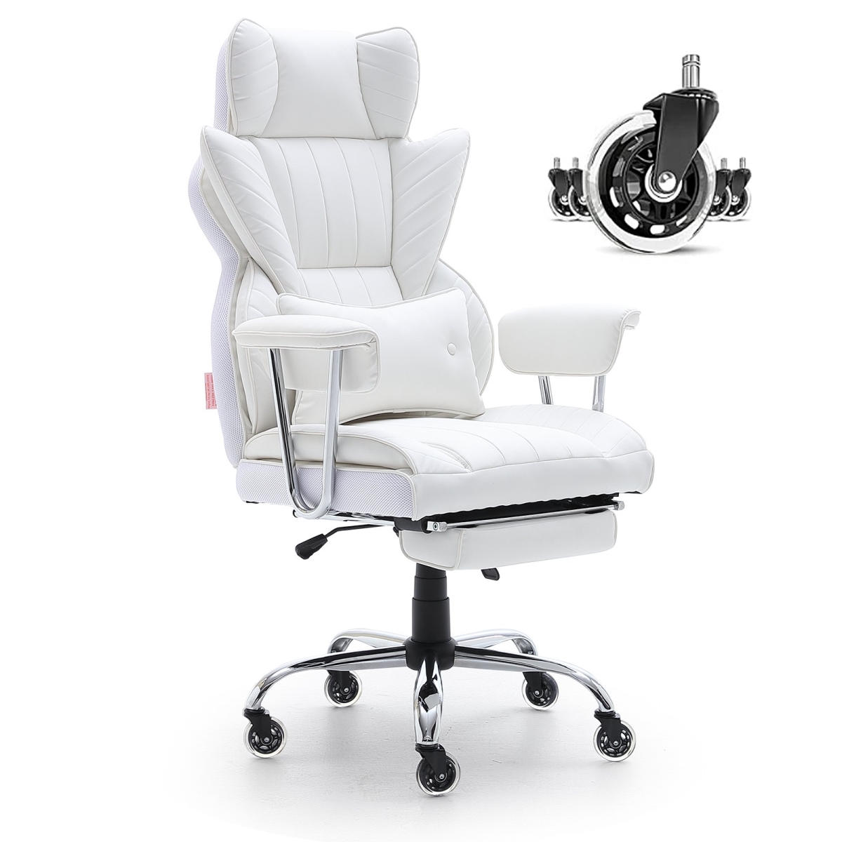Picture of Vevor LBYZXKPGDJT0U1Z5NV0 Reclining Office Chair with Footrest&#44; Heavy Duty PU Leather Wide Office Chair&#44; Big & Tall Executive Office Chairs&#44; White