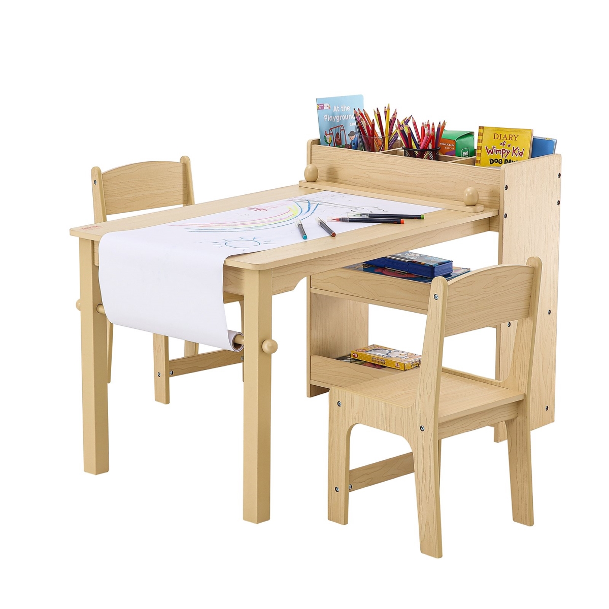 Picture of Vevor DCWETZYYZEYYCNIMZV0 Kids Art Table & 2 Chairs Toddler Craft & Play Table with a Cabinet