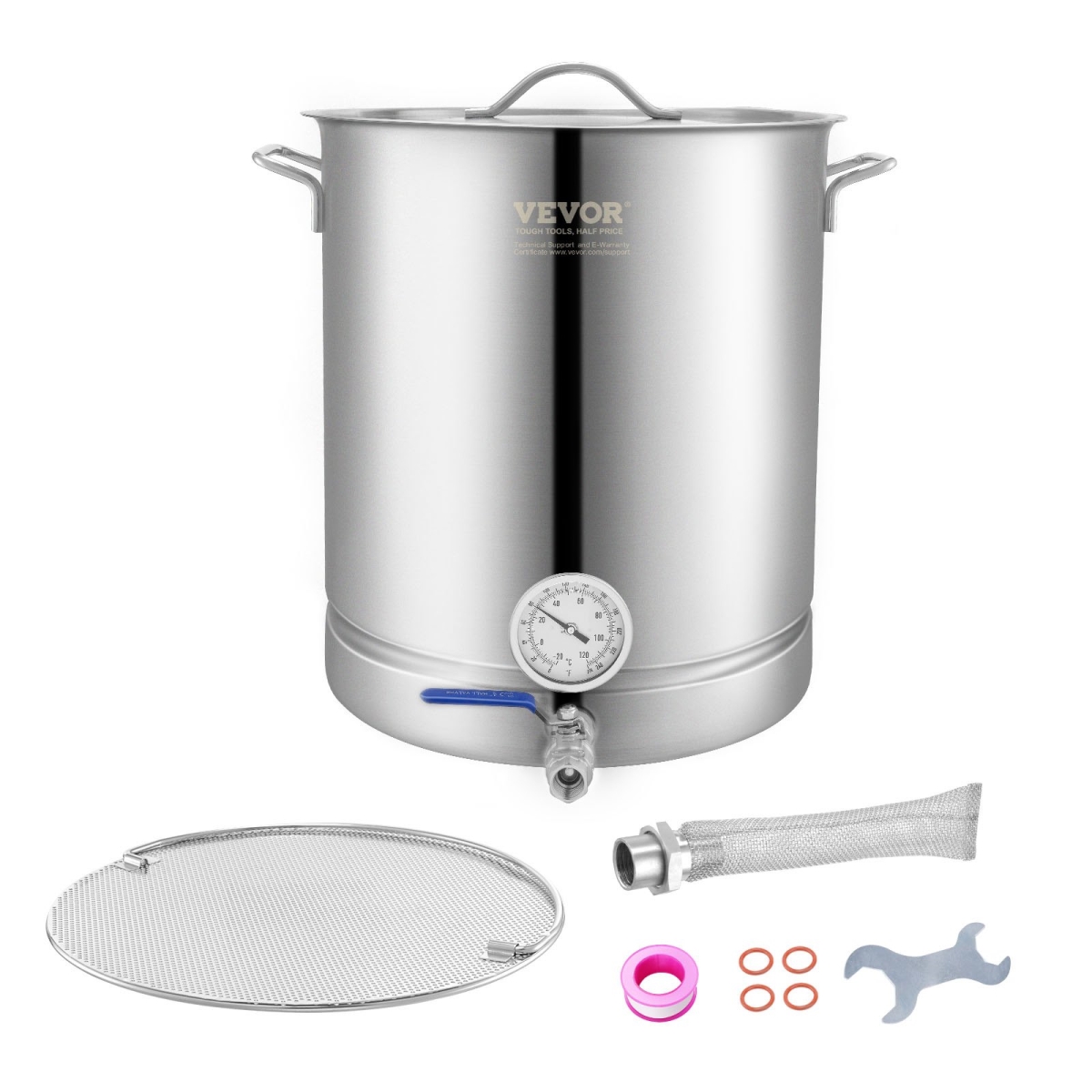 Picture of Vevor DWDJQFNJH16JRL3FKV0 16 gal Stainless Steel Kettle Brewing Pot with thermometer Tri Ply Bottom for Beer Brew Pot Home Brewing Supplies
