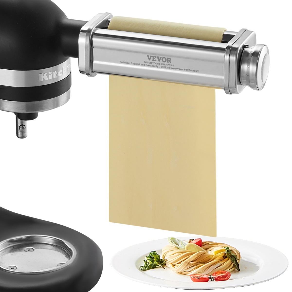Picture of Vevor YDLMGL1JT00046BE1V0 Stainless Steel Pasta Roller Cutter Attachment Kitchen Aid Stand Mixer 8 Adjustable Thickness Knob Pasta Maker