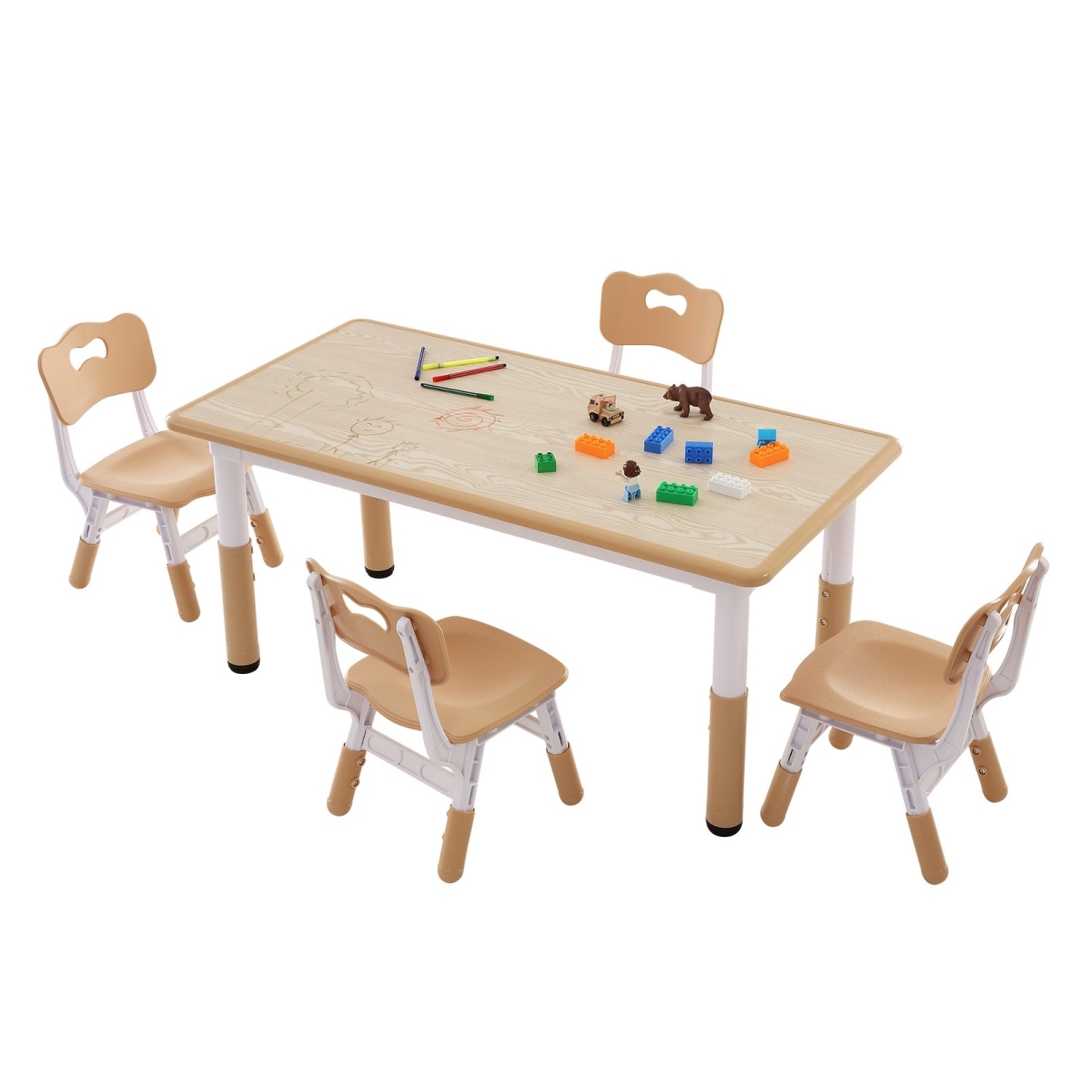 Picture of Vevor GDKDETZYYZSYOG8JEV0 Kids Table & 4 Chairs Set Height Adjustable Kids Craft & Play Table