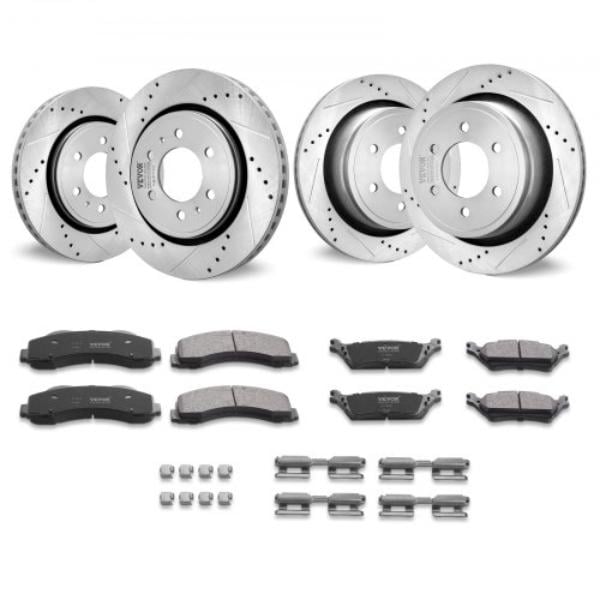 QCCCPTZF1502E0OTBV0 Drilled Slotted Front & Rear Brake Rotors Pads Kit for 2012-2020 Ford F-150