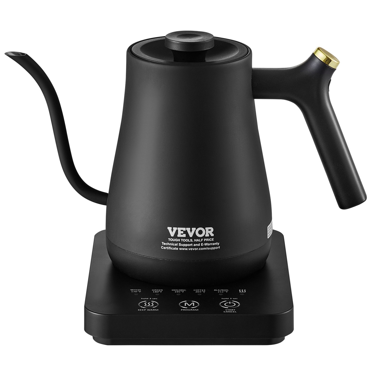 Picture of Vevor TEJDSH1LKWLWX5IPOV1 1 Liter 1200W Electric Gooseneck Kettle Temperature Control Pour Over Coffee Kettle with 5 Variable Presets&#44; Black