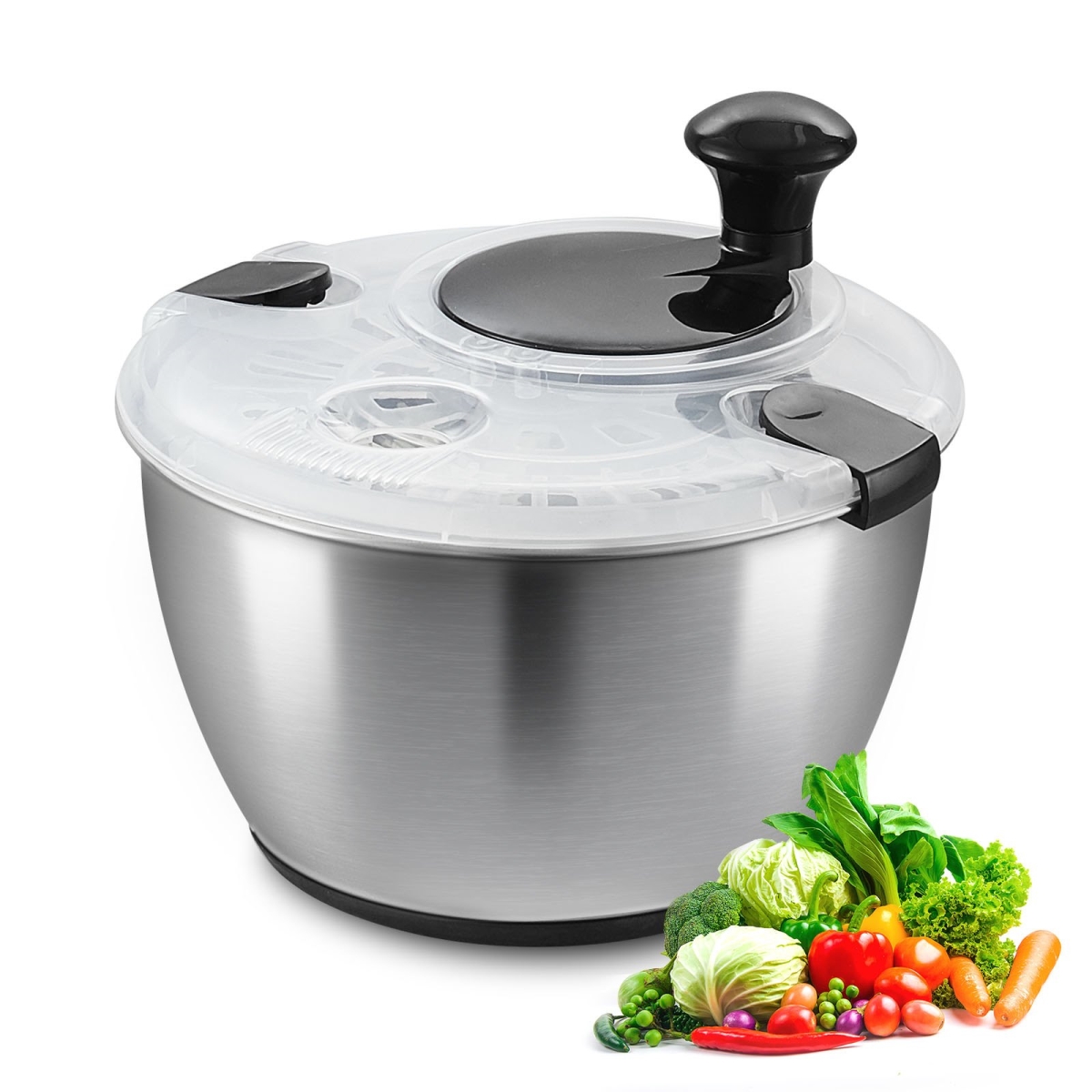 Picture of Vevor BXGKSLXZQ304P4FP6V0 4.75 qt. Stainless Steel Salad Spinner 1-Handed Easy Press Large Vegetable Dryer Washer&#44; Lettuce Cleaner & Dryer