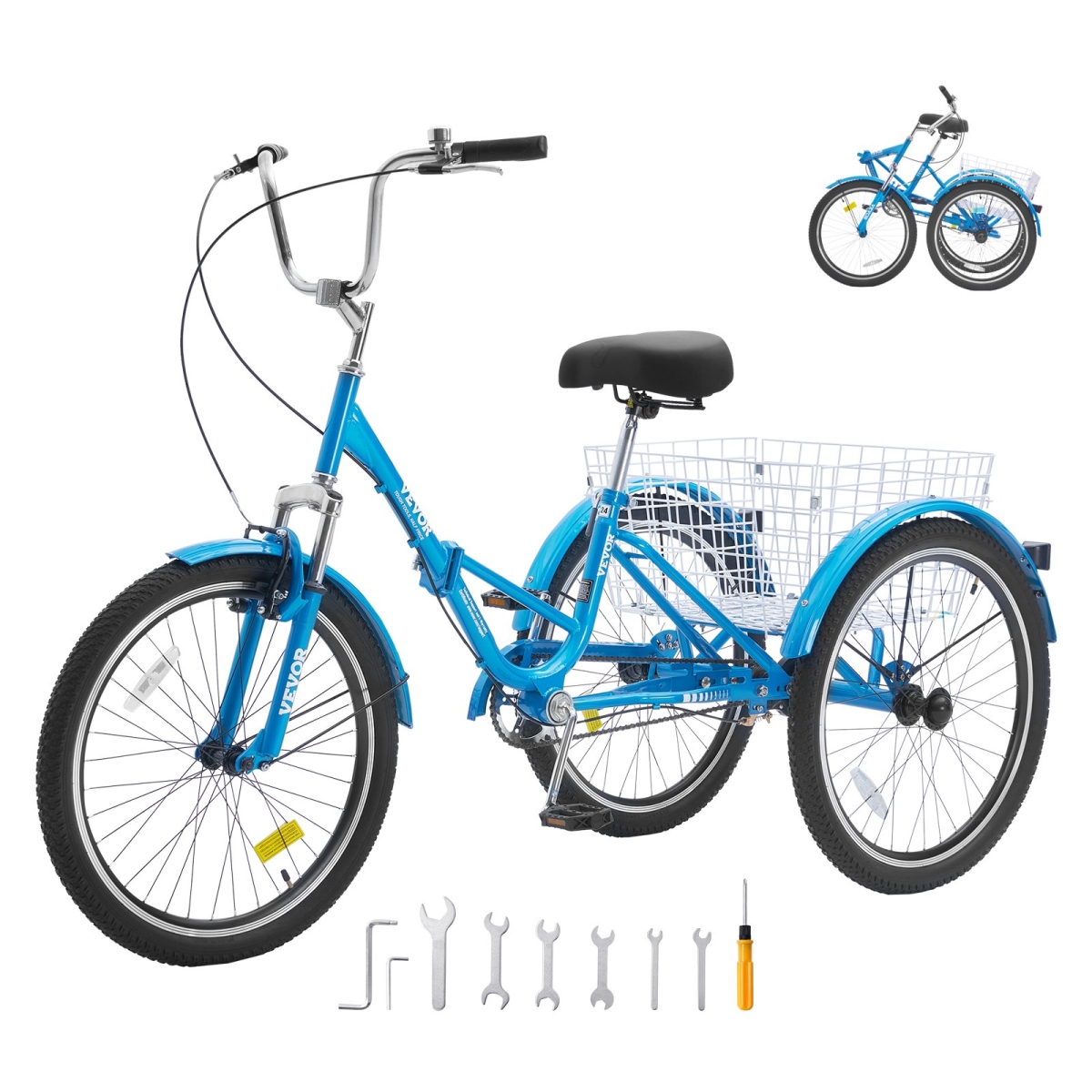 ZDKRLSLCLS24JX6LTV0 24 in. Adult Folding Trikes, Blue -  Vevor