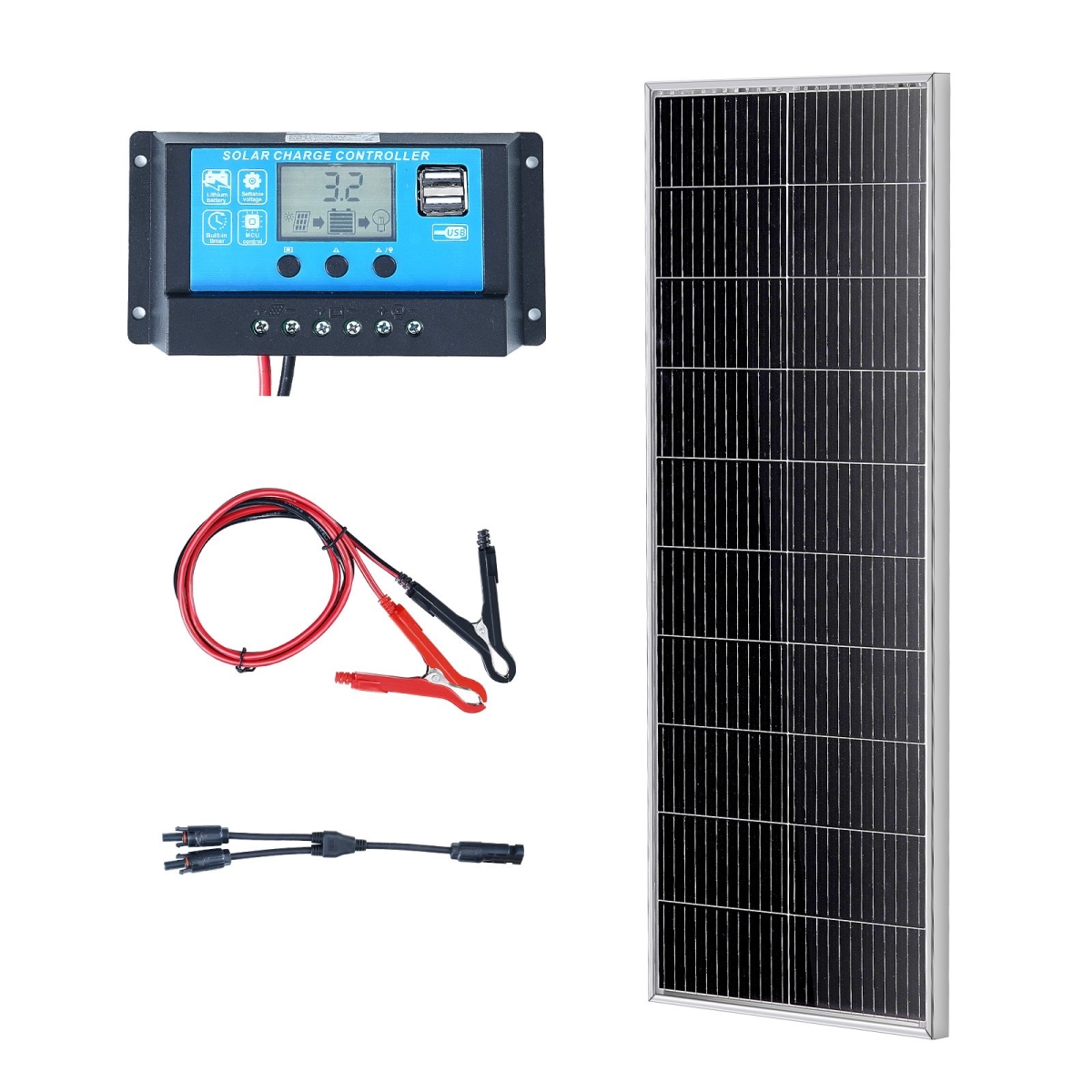 Picture of Vevor GDSDJTYNBDJ1MLOFJV9 100W 12V Monocrystalline Solar Panel Kit Solar Panel & Charge Controller