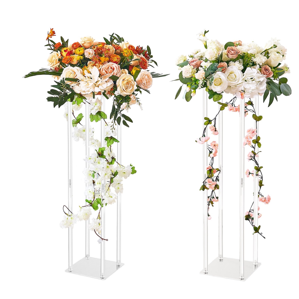 2 Piece 31.5 in. High Wedding Flower Stand with Acrylic Laminate Floral Display Rack for T-Stage Events Reception
