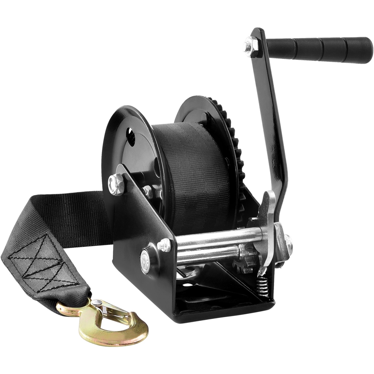 CYSDJP1200BDE18BEV0 1200 lbs Pulling Capacity Hand Winch, Boat Trailer Heavy Duty Rope Crank with 23 ft. Polyester Strap & Two-Way Ratchet