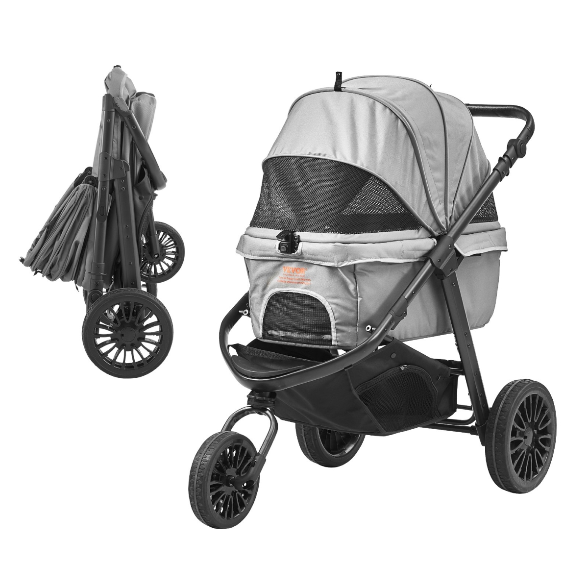 Picture of Vevor CWTCCGK3QDHDKAXJCV0 Pet Stroller&#44; 3 PU Wheels Dog Stroller Rotate with Brakes - 75 lbs Weight Capacity - Grey