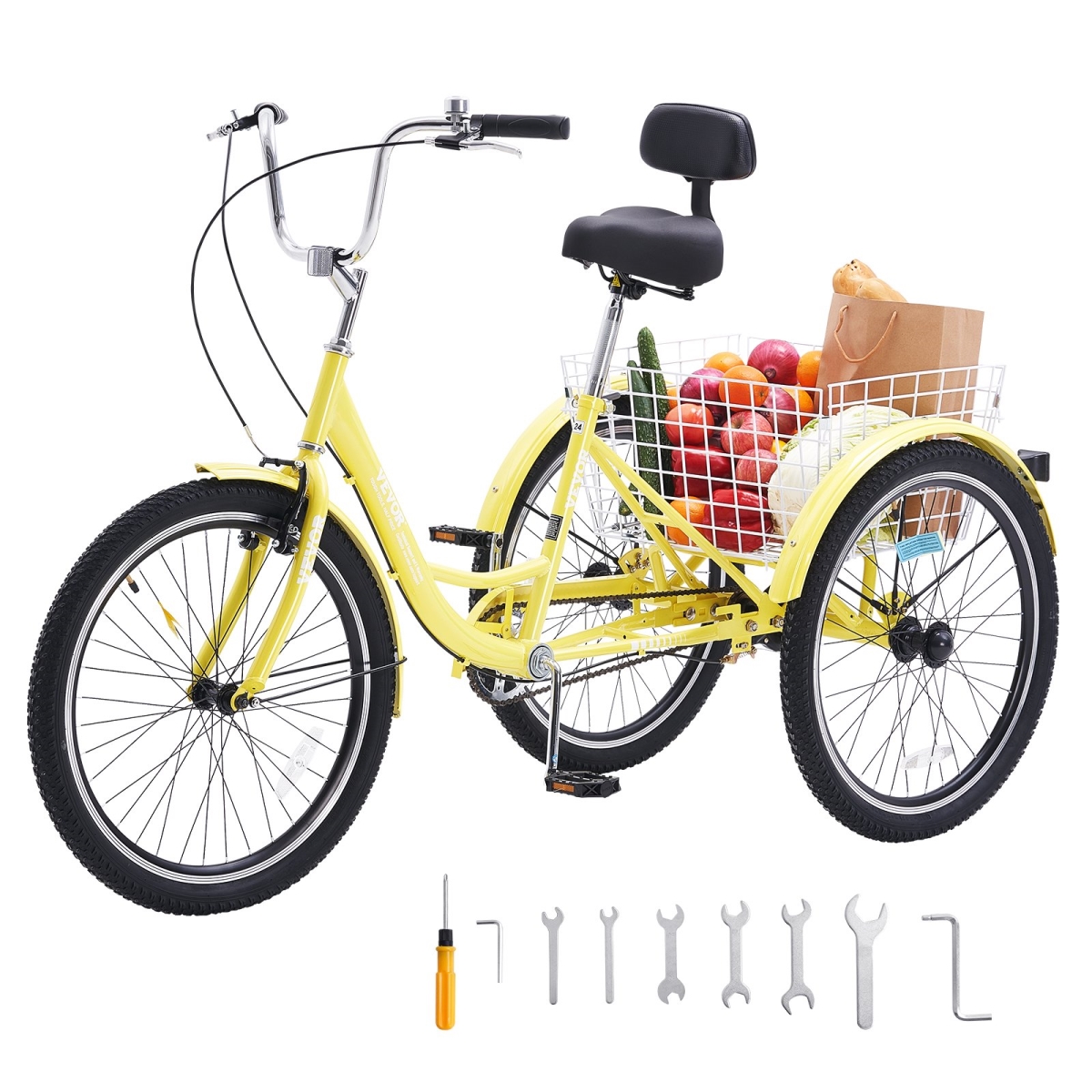 FZDKRLSLCTG2R6MHBV0 24 in. Adult Tricycles Bike, Yellow -  Vevor