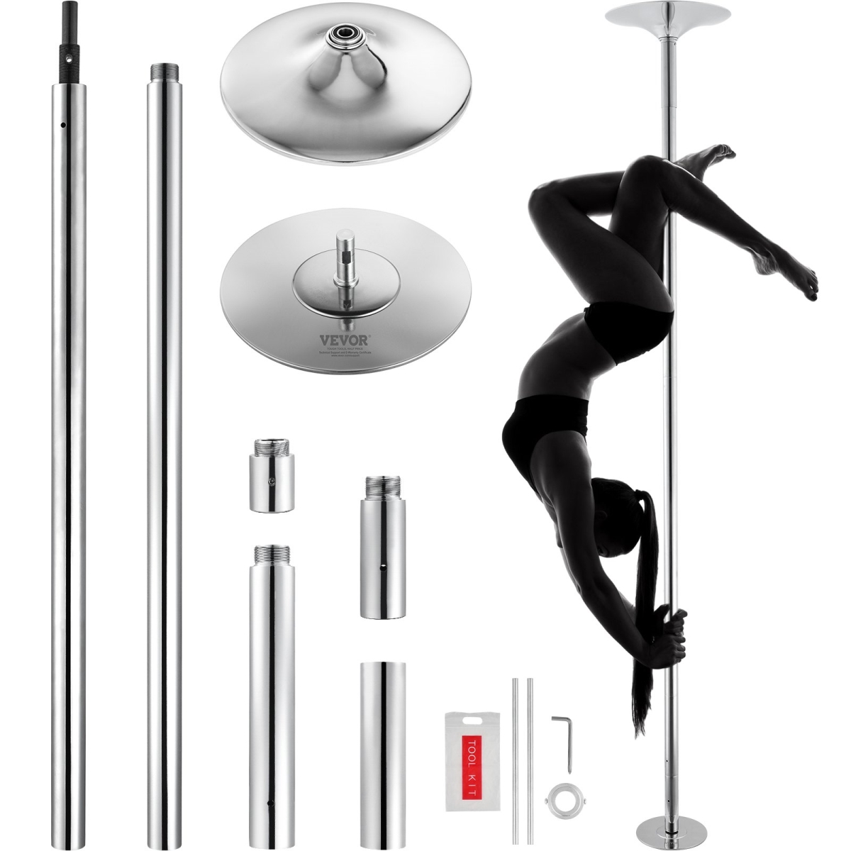DBDJZXYS8810VZHHKV0 45 mm Professional Spinning Static Dancing Pole Kit, Silver