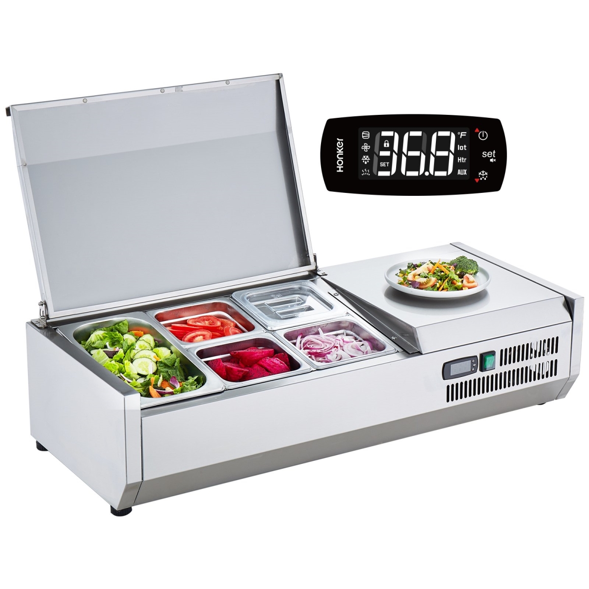 Picture of Vevor BXGZLZDWT40Y5N0MEV1 130W Countertop Refrigerated Condiment Station with 1.33 & 4.16 Pans
