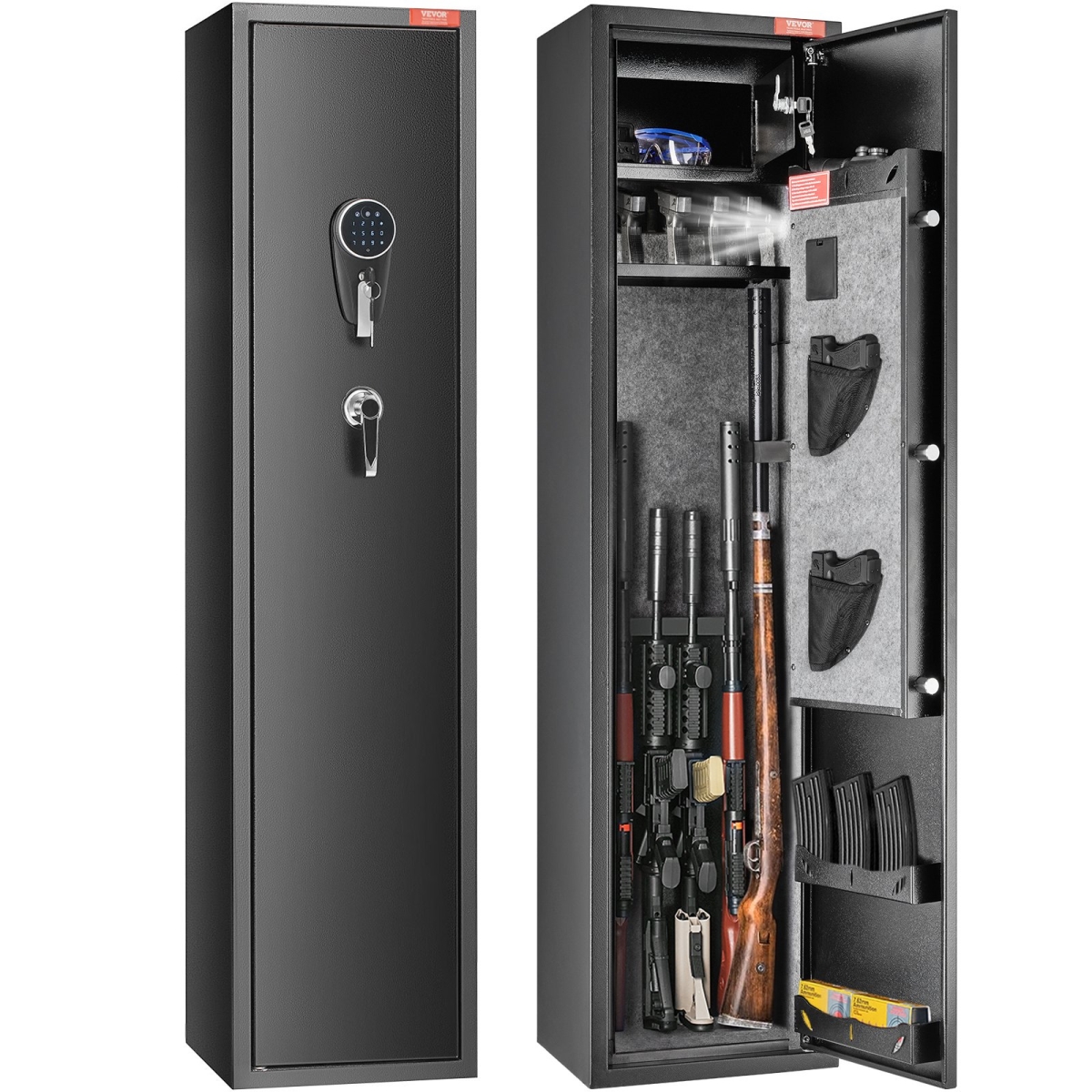 5 Rifles Gun Safe, Rifle Safe with Digital Keypad & Lock, Gun Storage Cabinet with Built-in Storage Locker, Removable Storage Shelf for Home Long...