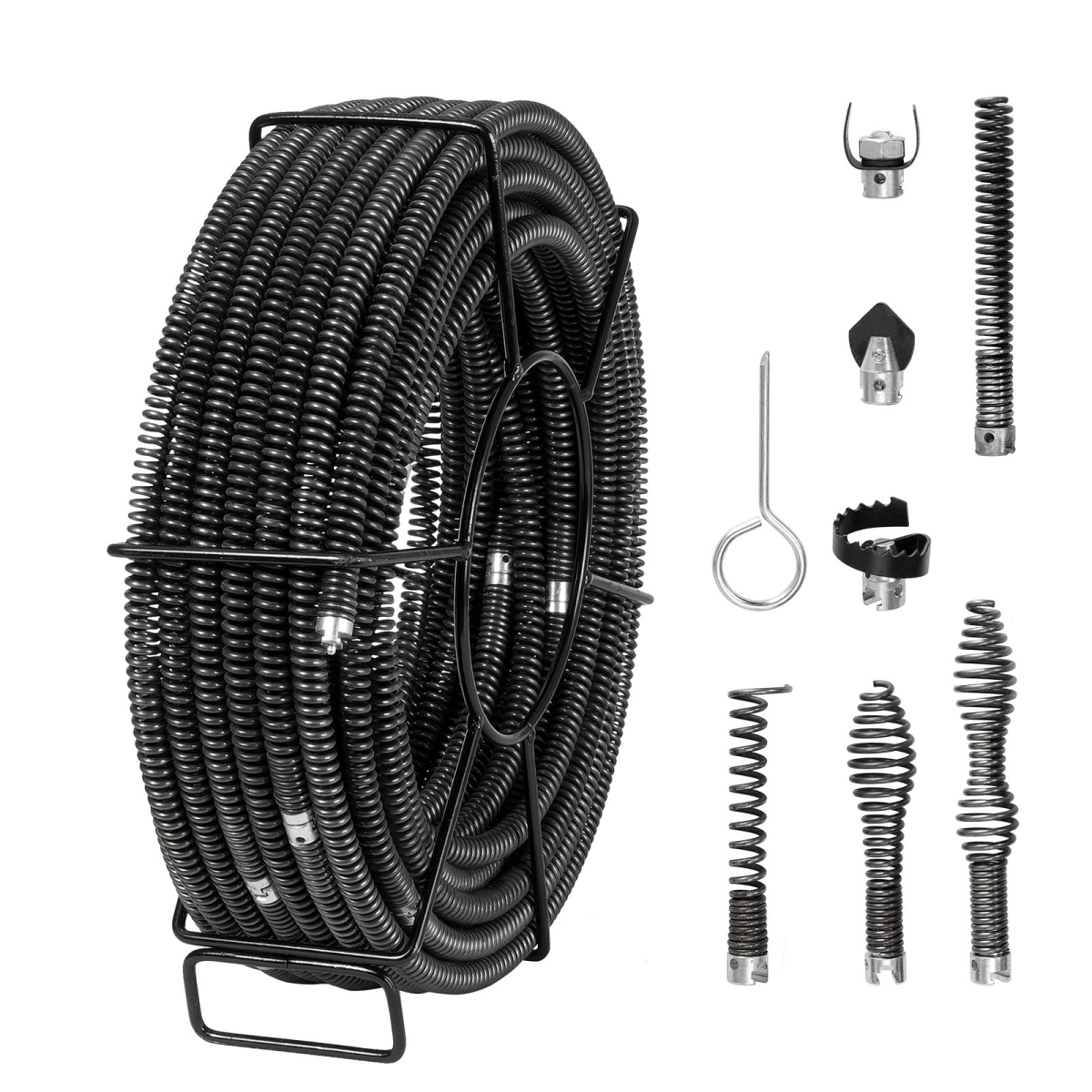 Sectional Drain Cleaning Cable 100FTx5/8In & 7 Cutters for 0.8 in-3.9 in Pipes