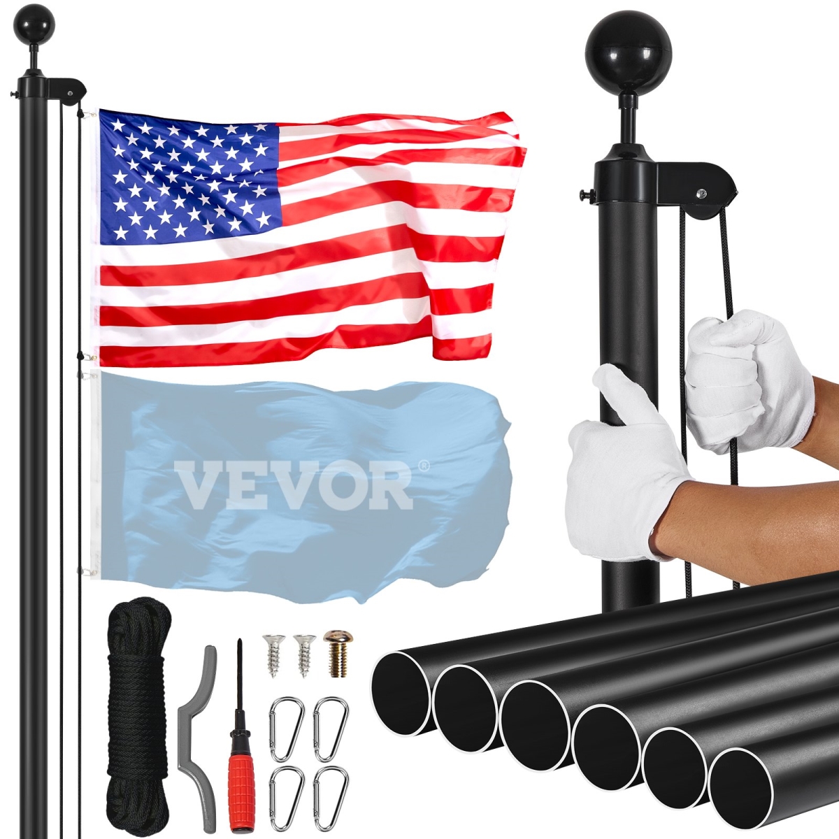 QGTJTJSFDHS3QSMC9V0 30 ft. Detachable Flag Pole Kit, Black