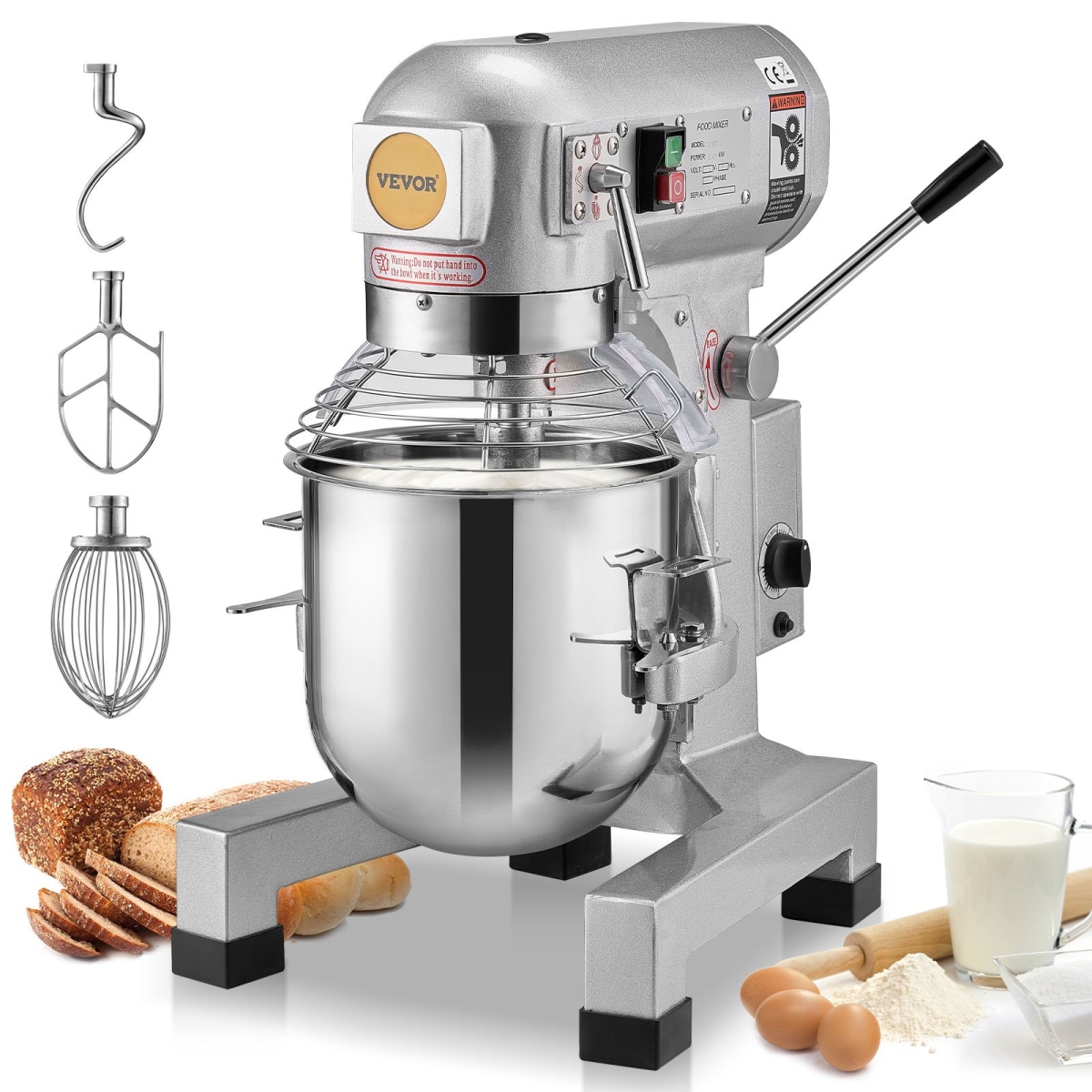 Picture of Vevor ZXSPJBJ30QT1IN0RHV1 28.5 Liter 3-Speed Commercial Food Mixer, Sparkling Silver & Natural Metal