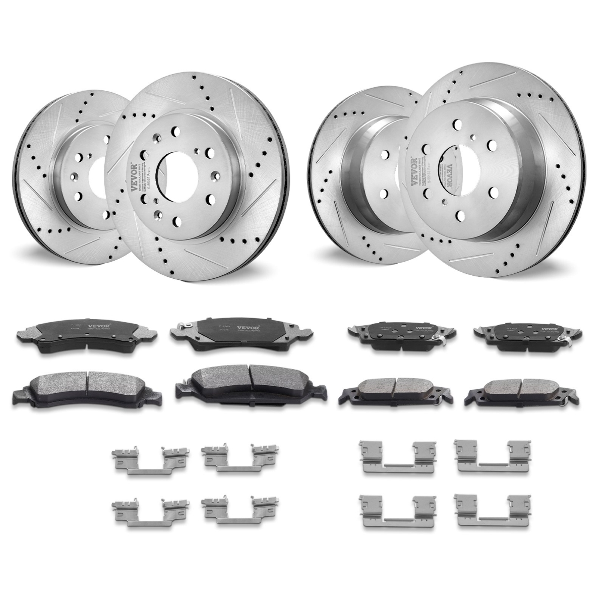 QCCCPTZSILVEW8IC2V0 Drilled Slotted Front & Rear Brake Rotors Pads Kit for Chevy Silverado & GMC