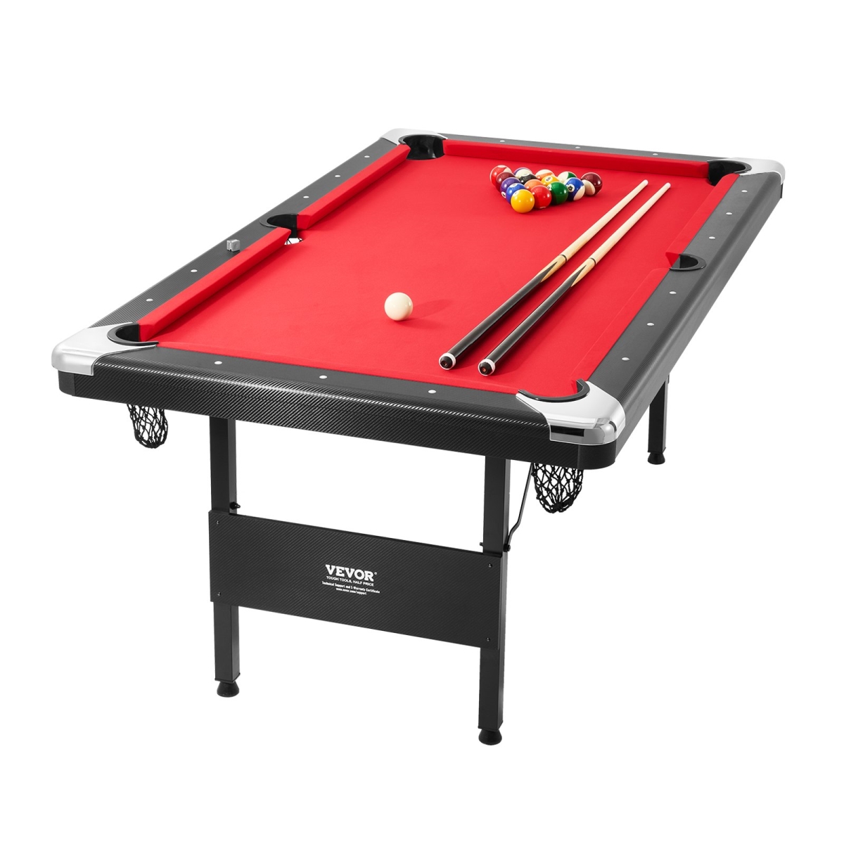 ZDTTQZHHRZBCYJ11EV0 6.3 ft. Billiards Pool Table, Red & Black