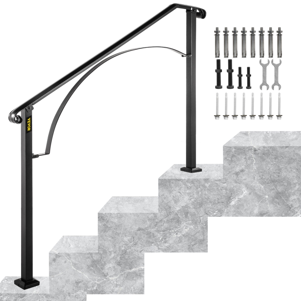 LTFS3H4BHSGM00001V0 Handrails for Outdoor Steps, Fit 3 or 4 Steps Outdoor Stair Railing -  Vevor