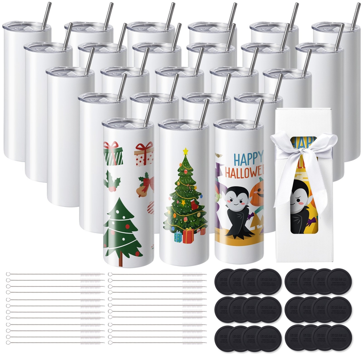 Picture of Vevor KBJPJTJBXG24E30BHV0 20 oz Skinny Straight Sublimation Tumblers, Pack of 24