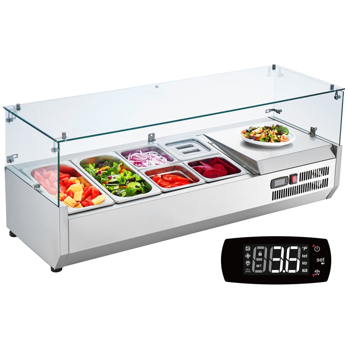 Picture of Vevor BLZLZDWT48YCLXW0SV1 135W Countertop Refrigerated Condiment Station with 2.33 Pans