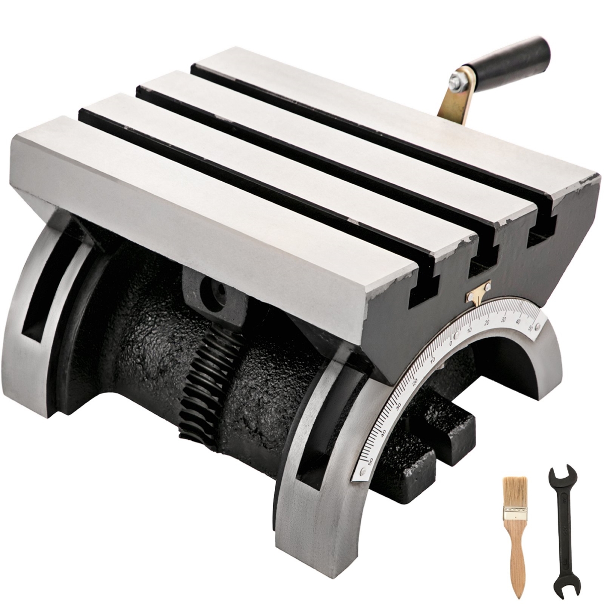 10 x 7 in. Tilting Angle Milling Table Machine - 0-90 deg Adjustable Swivel Angle Plate with 3 T-slots & an Adjustable Crank Handle