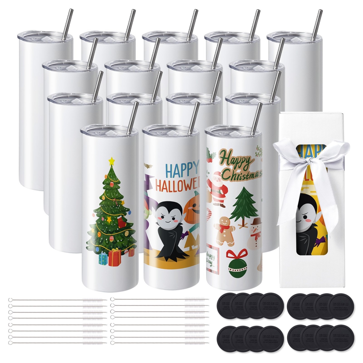 Picture of Vevor KBJPJTJBXG16SECJMV0 20 oz Skinny Straight Sublimation Tumblers, Pack of 16