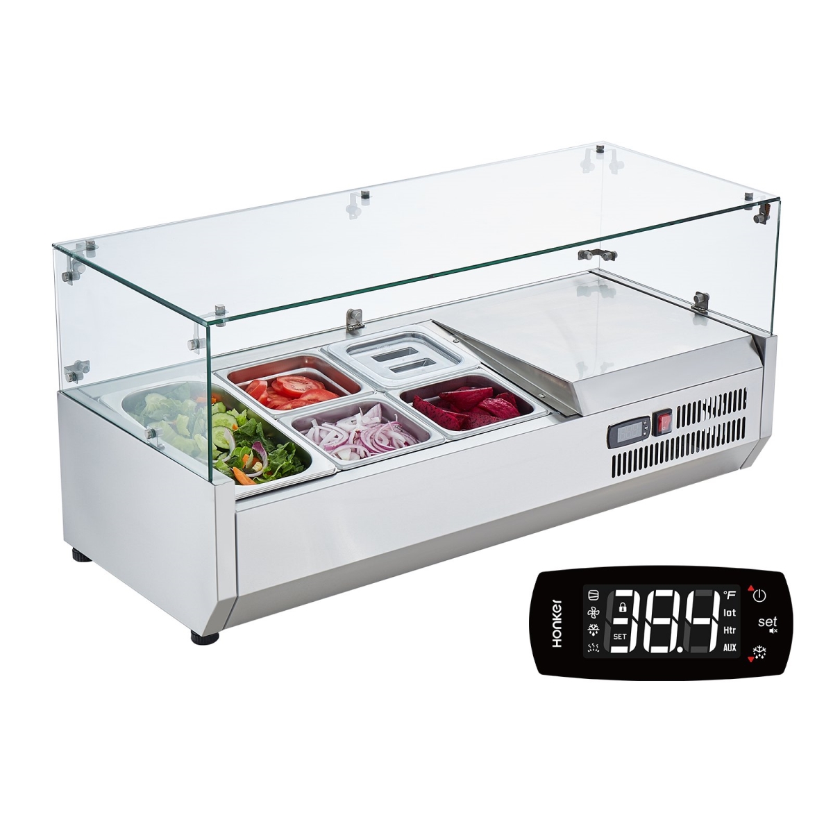 Picture of Vevor BLZLZDWTGHBL01RO2V1 130W Countertop Refrigerated Condiment Station with 1.33 & 4.16 Pans