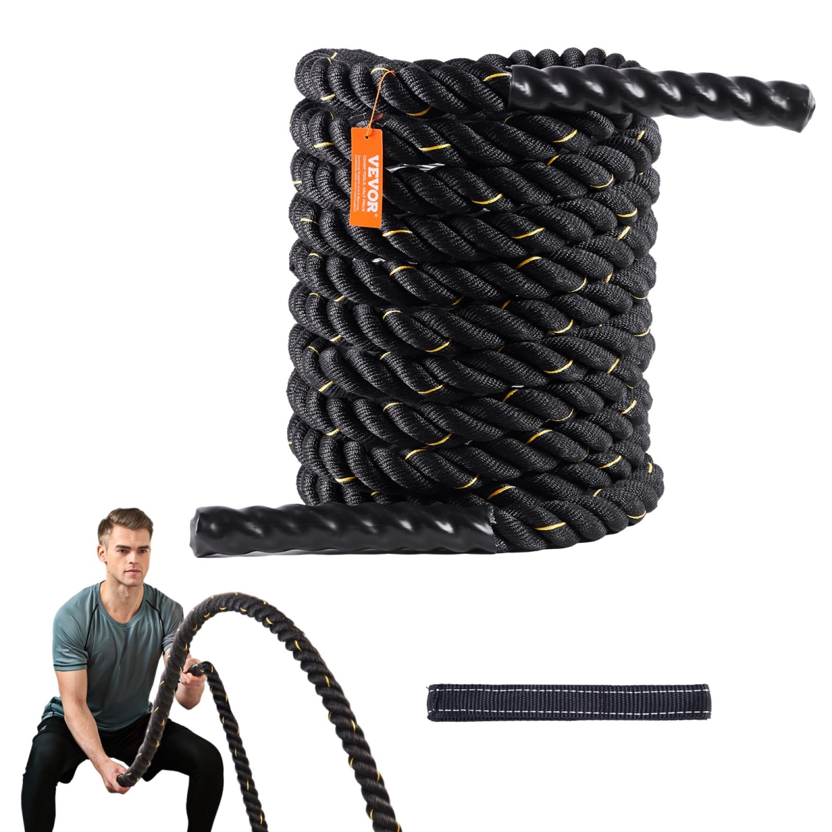 Picture of Vevor ZS30FT15INBD10EBHV0 1.5 in. x 30 ft. Gym Workout Strength Training Exercise Fitness Rope&#44; Black