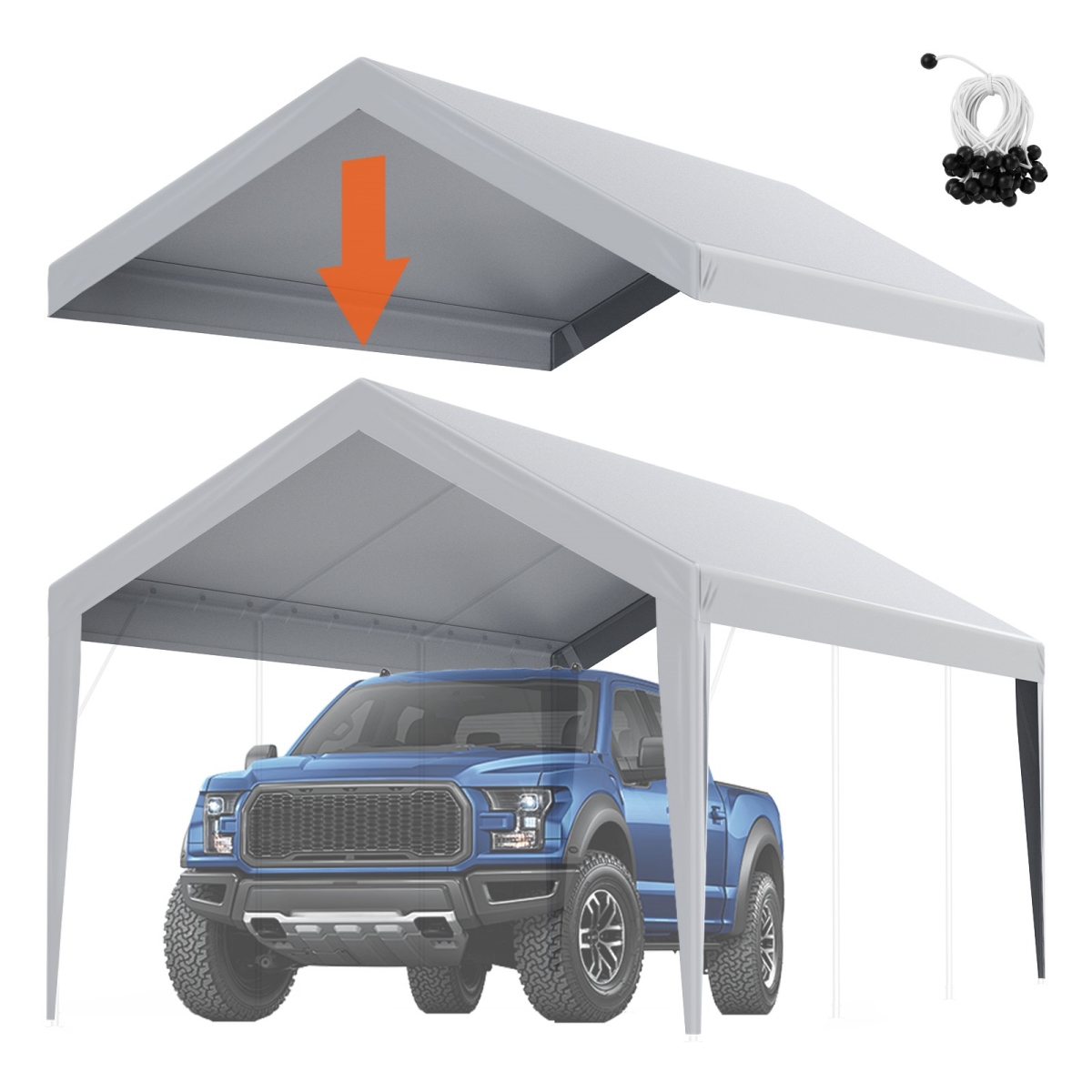 10 x 20 ft. Carport Replacement Canopy Cover - Gray