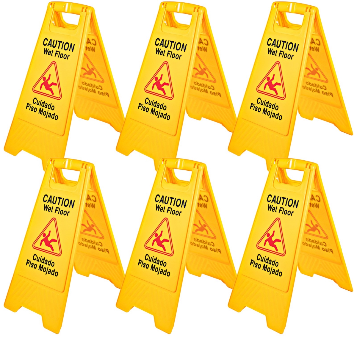 Picture of Vevor JSP6PCSDBAQBZ0001V0 25 in. Caution Wet Floor Signs - Double Sided Caution Sign Bilingual Wet Floor Sign Fold-Out Wet Floor Signs for Wet Floors - Pack of 6