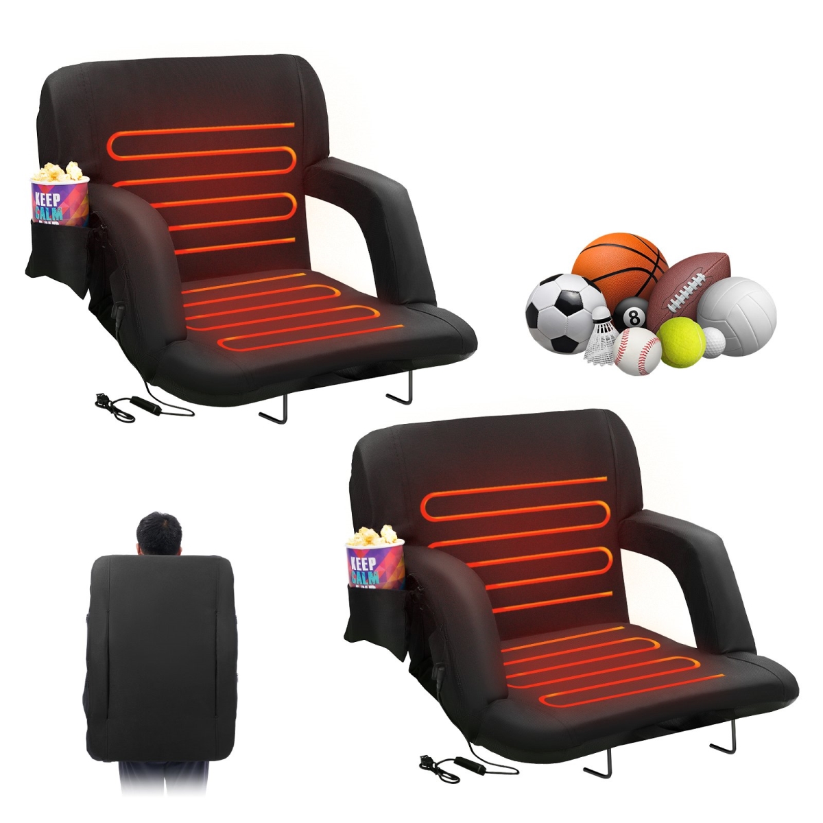 Picture of Vevor JRTYGZY2PCSJ2Q193V9 Double Heated Stadium Seat with Back Support&#44; Set of 2