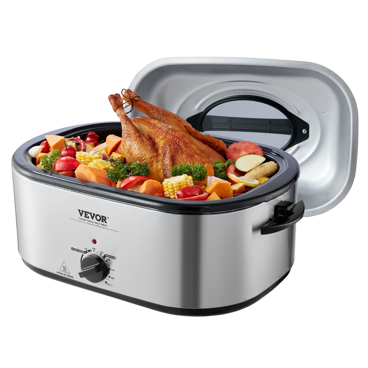 Picture of Vevor KJL26QTYSJSB4XMW4V1 26 qt. Turkey Roaster Oven with Self-Basting Lid, Silver