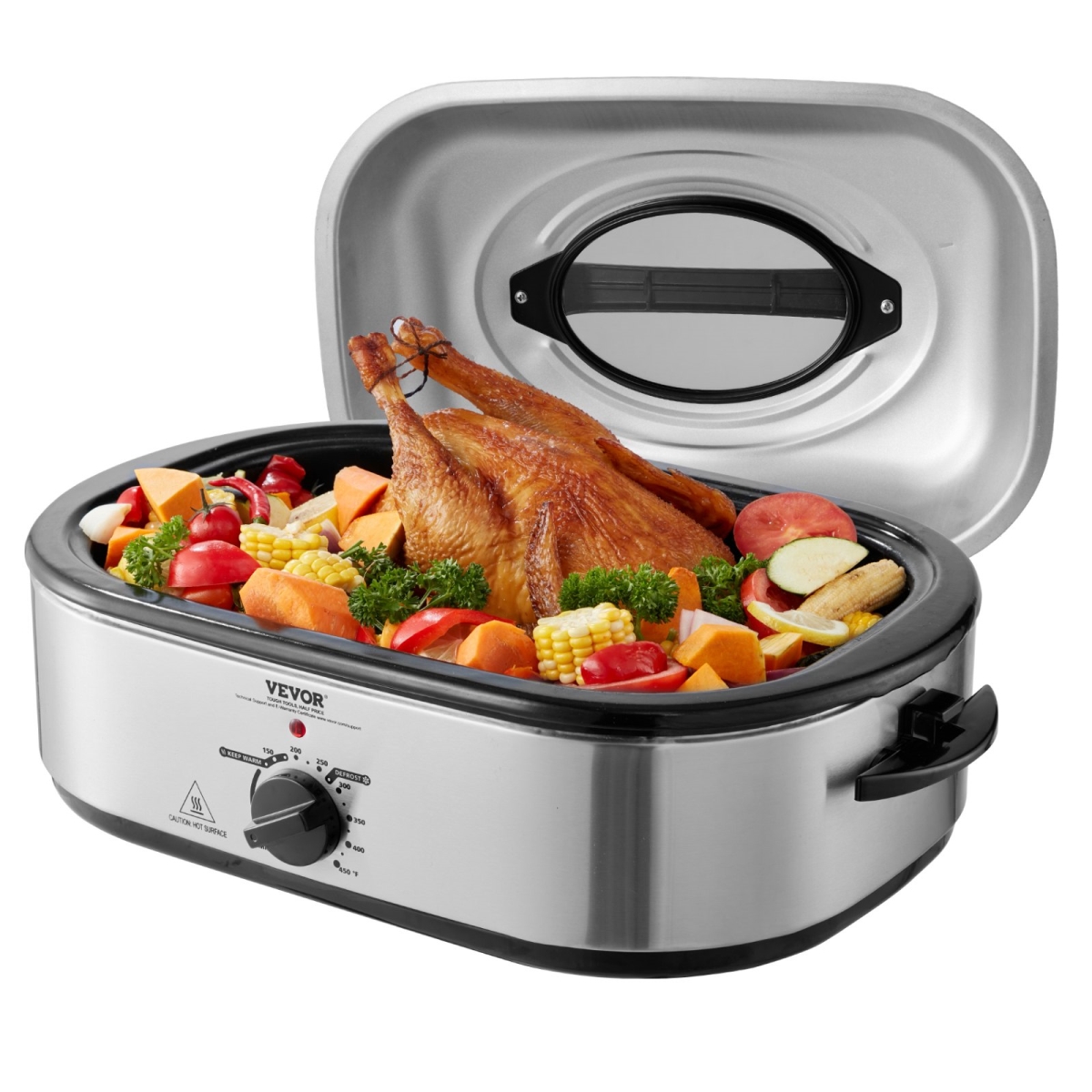 Picture of Vevor KJL22QTYSJSBPCNVZV1 22 qt. Turkey Roaster Oven with Self-Basting Lid, Silver