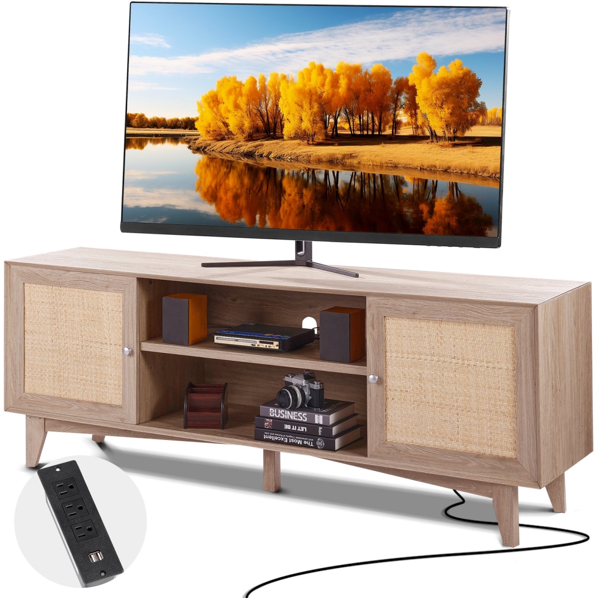 TBDSJ66INCHEOANELV1 Mid Century Modern TV Stand for 75 in. TV, Oak -  Vevor