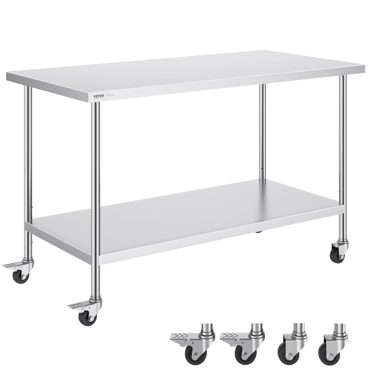 CFBXGGZTLCDJ1CSD7V0 30 x 60 x 38 in. Stainless Steel Kitchen Work Table with 4 Wheels, Silver