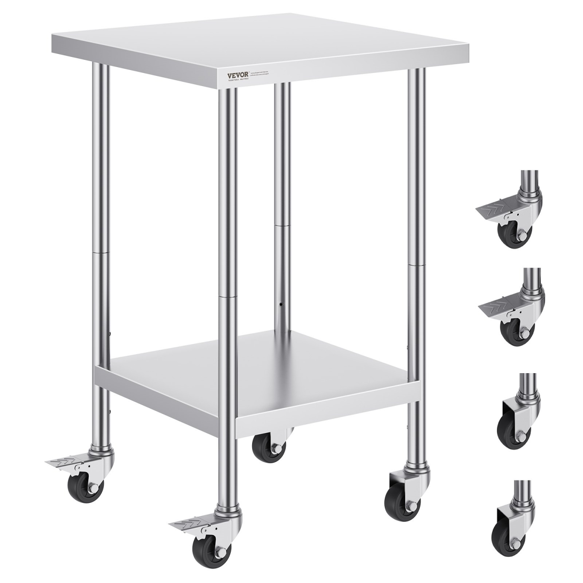 CFBXGGZTLCDJLTPN7V0 24 x 24 x 38 in. Stainless Steel Kitchen Work Table with 4 Wheels, Silver