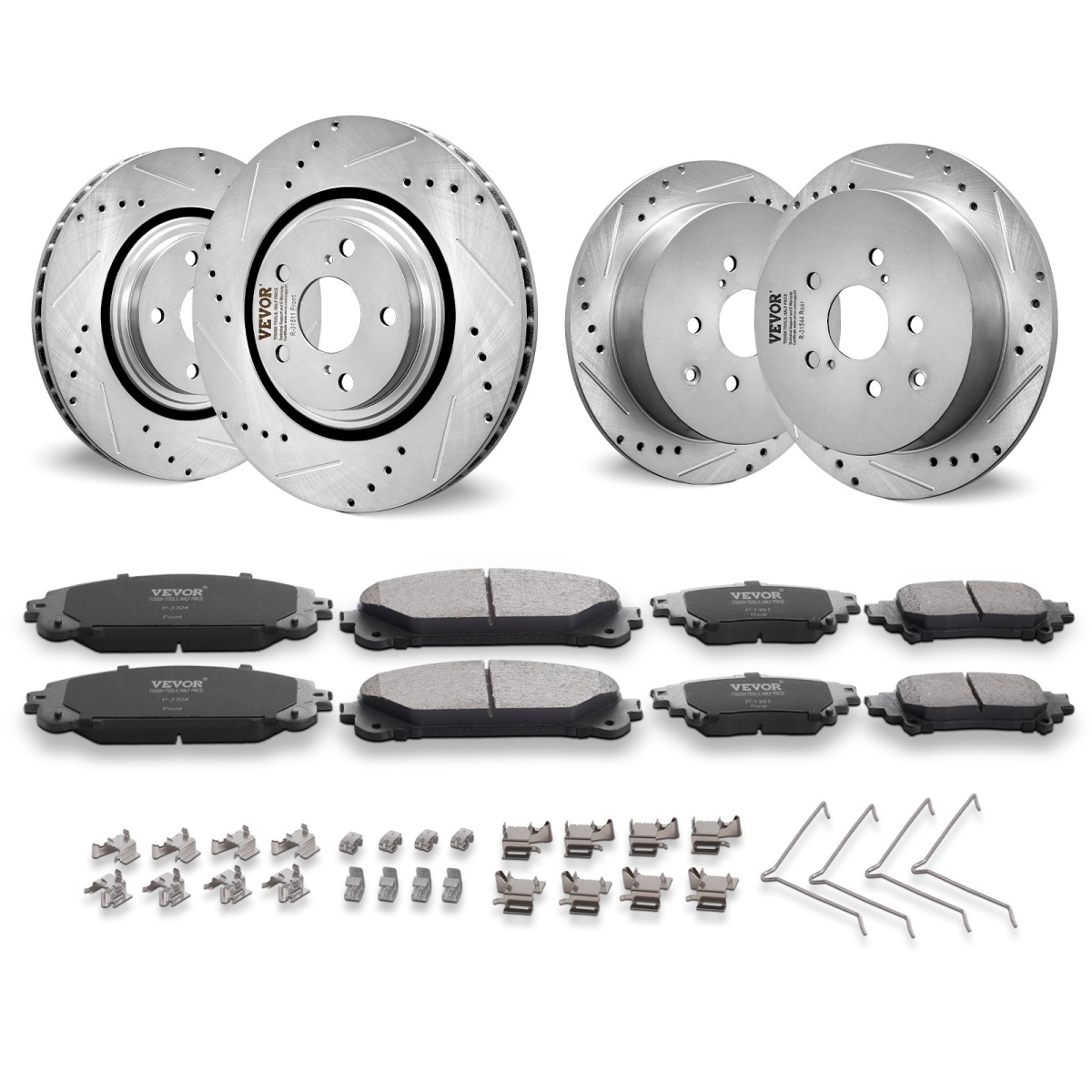 QCCCPTZHIGHLG1QCZV0 Drilled Slotted Front & Rear Brake Rotors Pads for Toyota Sienna Highlander
