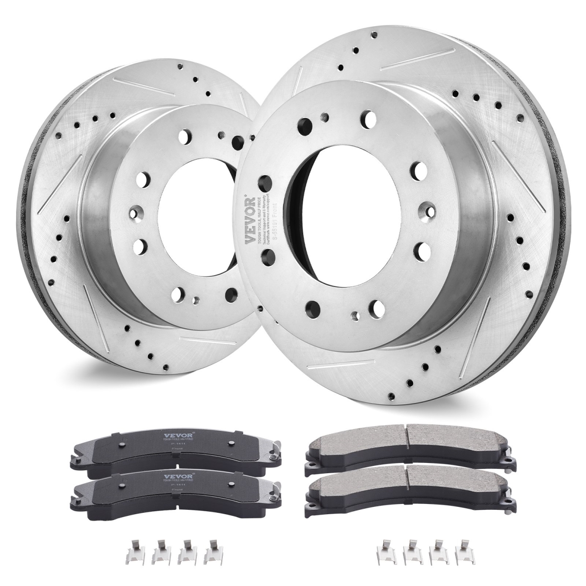 QCCCPTZSILVE8OZIGV0 Drilled Slotted Front Brake Rotors Pads Kit for Chevy Silverado & GMC