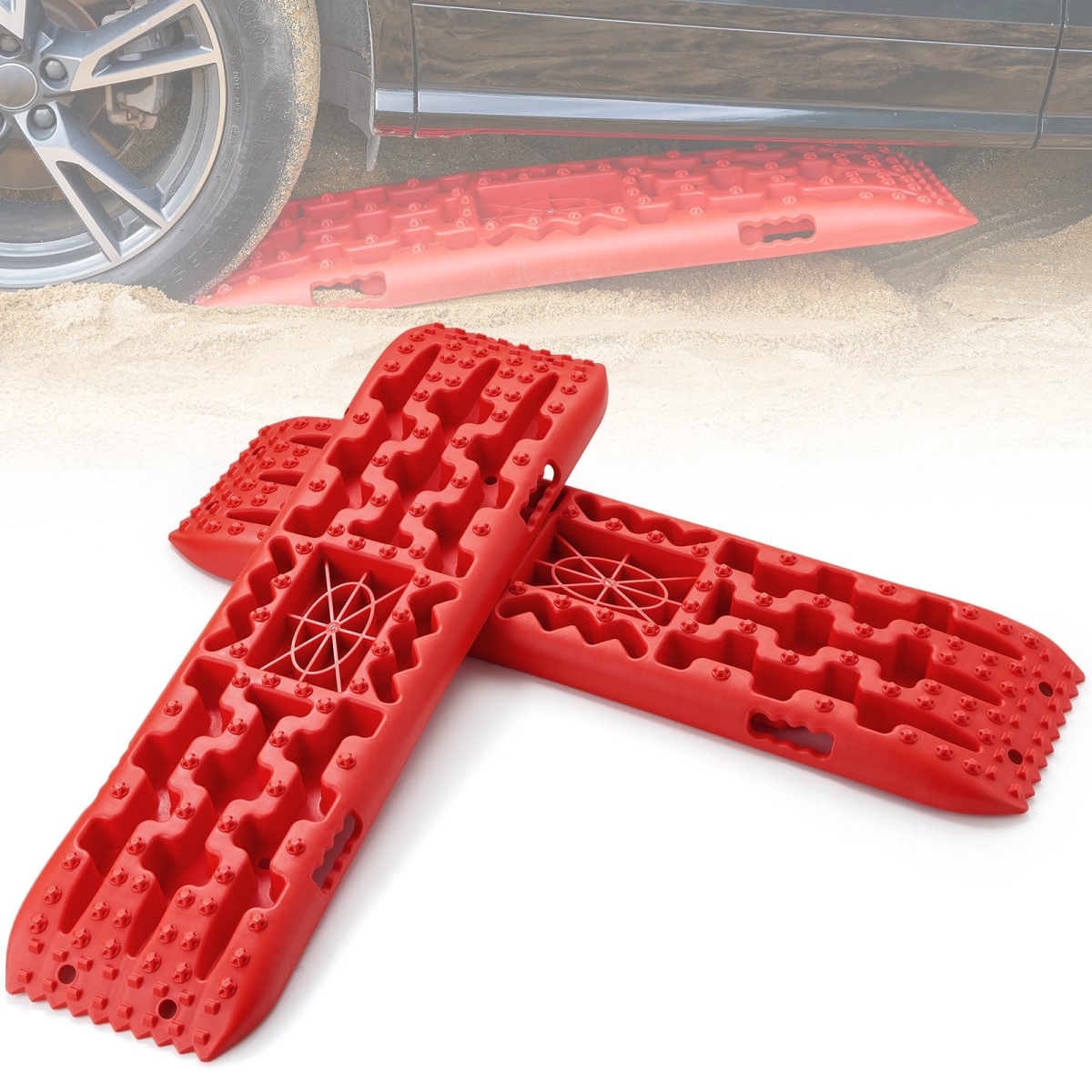 QCTKBZBS2JZZK3NO1V0 Long Traction Boards with PP for Mud Snow Sand Storage Bag, Red - 2 Piece