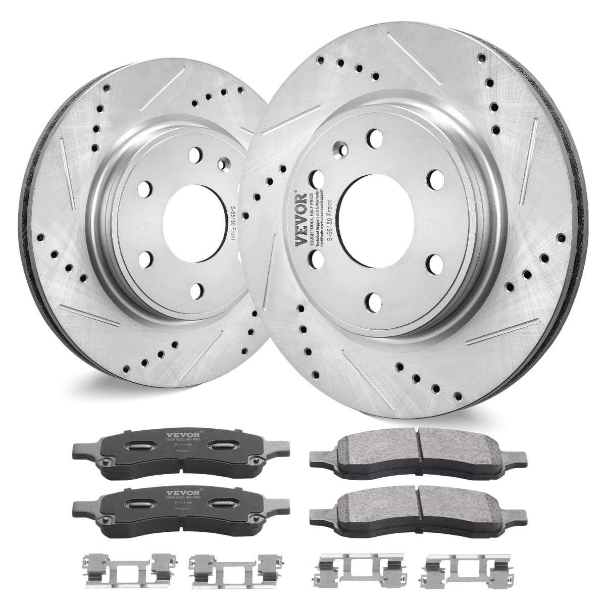 QCCCPTZTRAVEMZKYOV0 Drilled Slotted Front Brake Rotors Pads Kit for Chevy Traverse & GMC Acadia