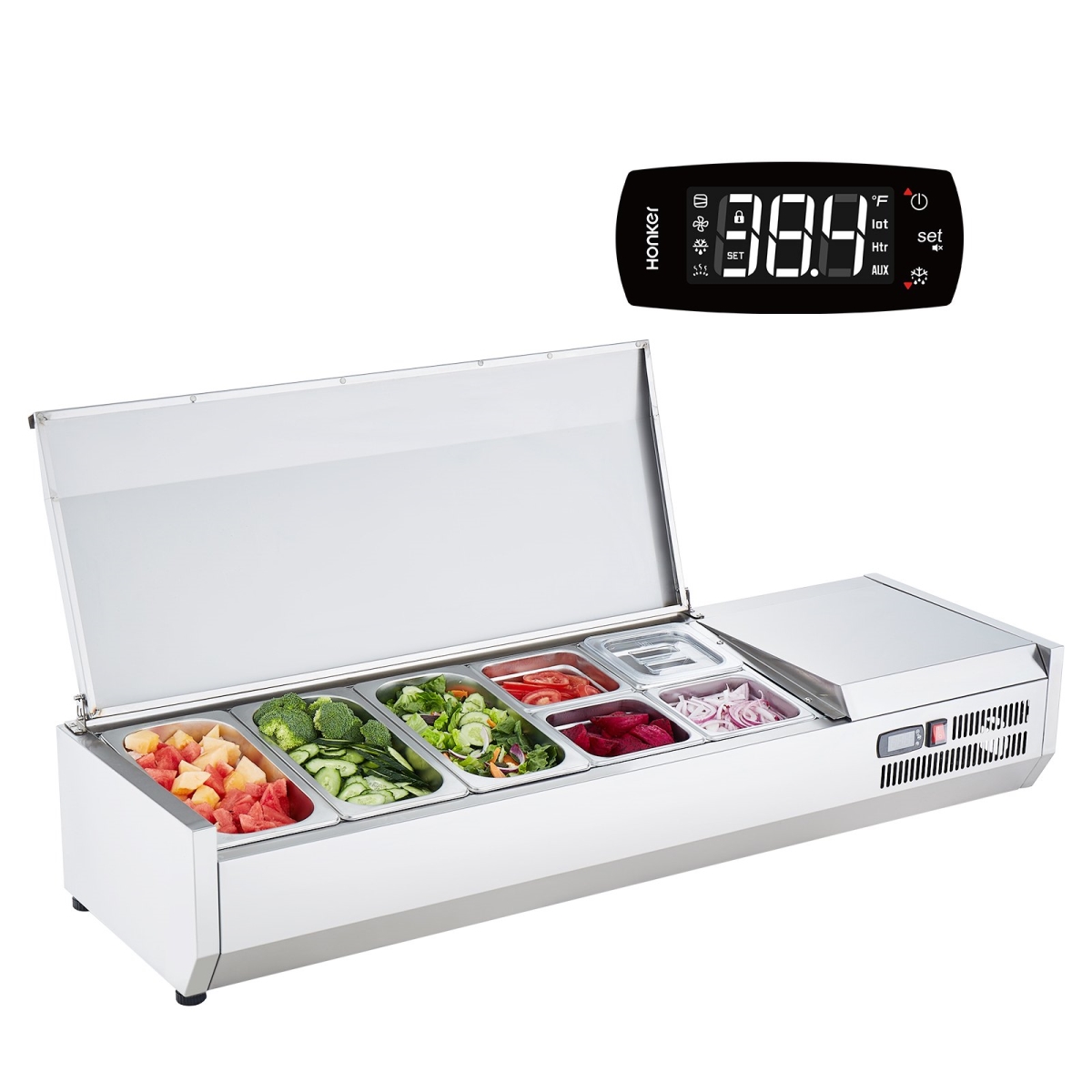 Picture of Vevor BXGZLZDWT55YJ0GPPV1 140W Countertop Refrigerated Condiment Station with 3.33 Pans
