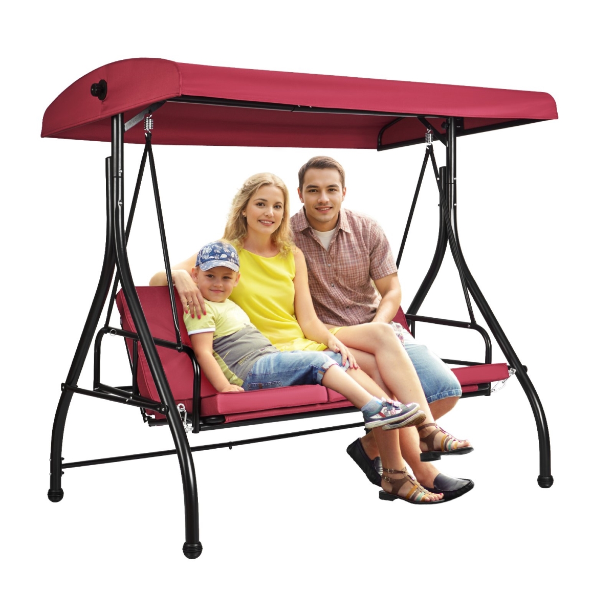 TJQQ72INX47IGWKC9V0 3-Seat Patio Swing Chair, Burgundy -  Vevor