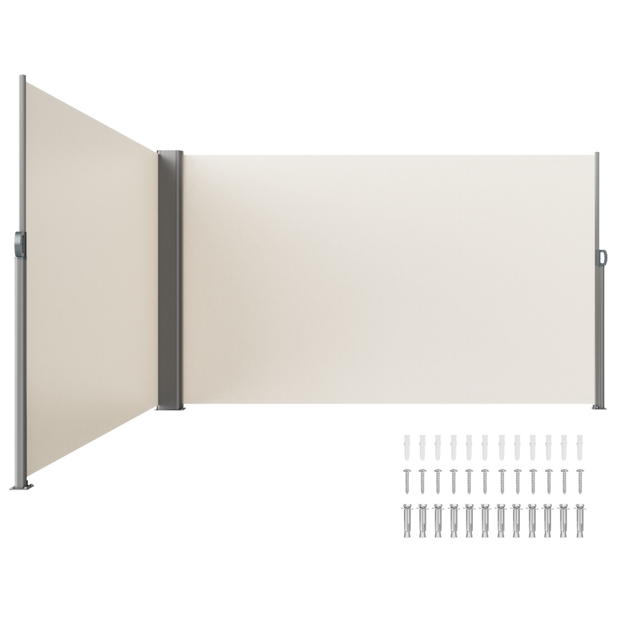 Beige Retractable Side Awning-Rugged 71 x 236 in. Full Aluminum Rust-Proof Side Awning Patio Sunshine Privacy Divider Wind Screen