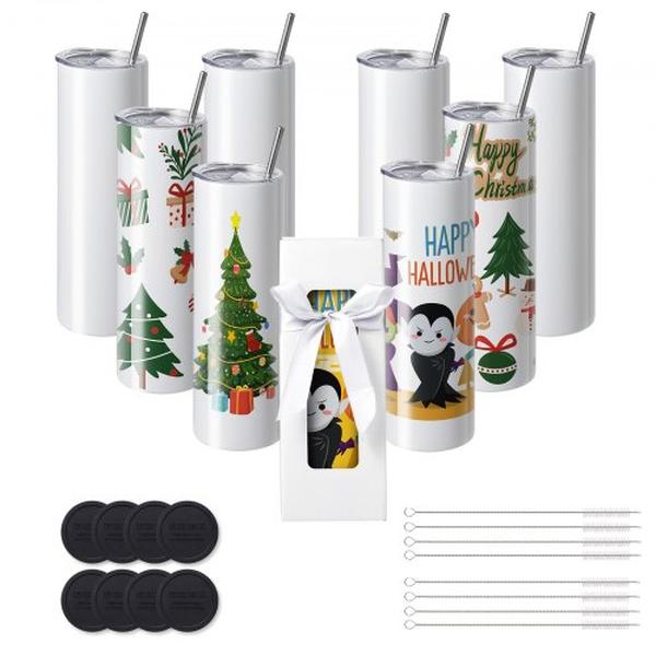 Picture of Vevor KBJPJTJBXG8J1O806V0 30 oz Skinny Straight Stainless Steel Blanks Cups, Stainless Steel Double Wall Tumbler - Pack of 8
