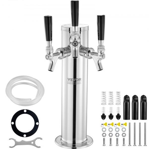Picture of Vevor LTJZSLTW0000YSVLCV0 Stainless Steel Keg Triple Taps Draft Beer Tower Dispenser