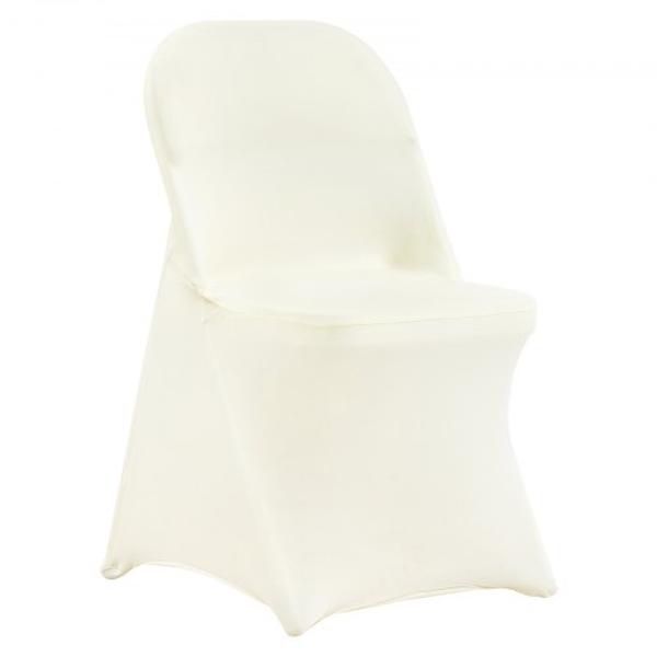 YTXYB50PCSDKKFAJIV0 Stretch Spandex Folding Chair Covers, Ivory & White - 50 Piece